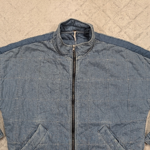 Free People Jacket Womens L Blue Cali Indigo Dolman Quilted Denim Slouchy Zip - Picture 2 of 9